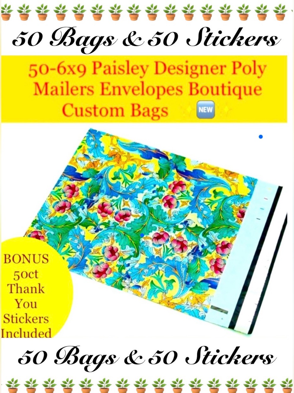 50ct  6x9’ Polymailer Bags~BONUS! 50ct Thank You Stickers 🪴🆕🪴
